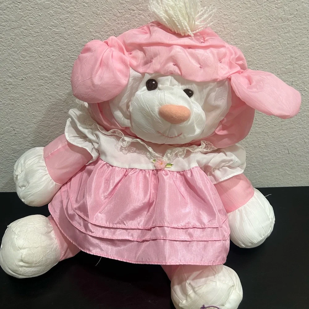 Vintage 1980's Puffalump Lamb 1986 Fisher Price Puffalump Lamb Sheep PINK dress